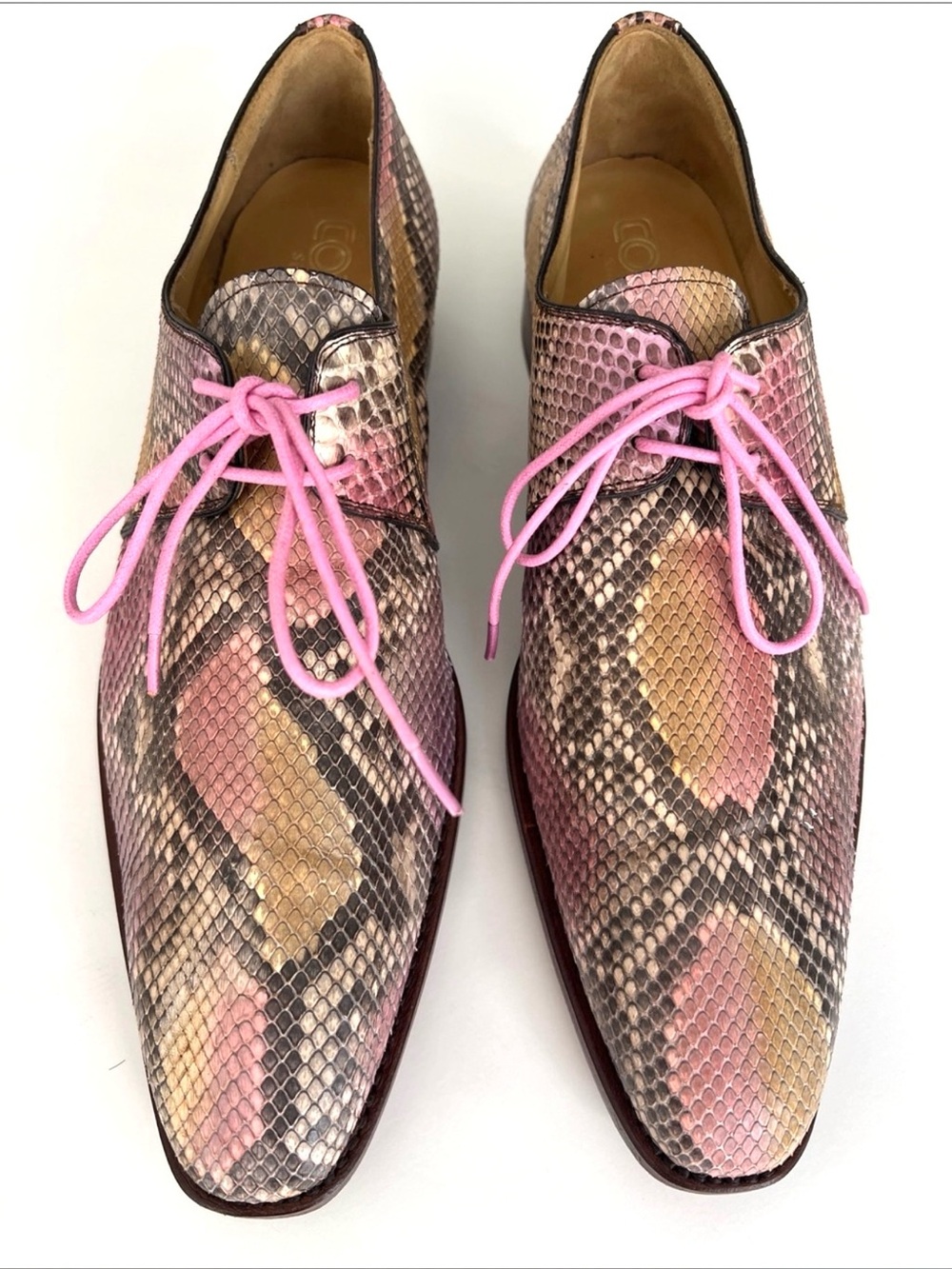 Exceptionally High Quality Pink Multi Color Python Snakeskin Men's Shoes